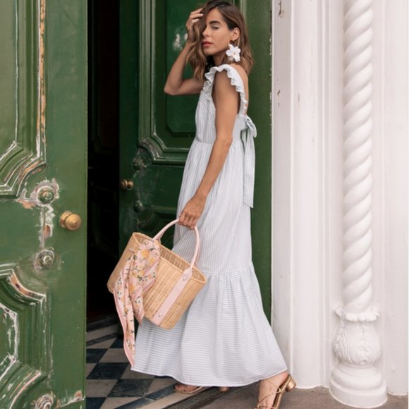 Gal Meets Glam Collection - Jasmine Blue and White Striped Dress - Bow Back - Picture 2 of 10